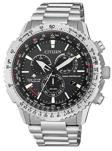 3418-cb5010-81e Orologio Citizen Eco Drive Crono Pilot Cb5010-81E, movimentoEco Drive (a carica luce infinita) con riserva di carica di 10 mesi.Radiocontrollato a 5 canali: ricezione del segnale orario USA, Europa, Cina, Giappone. World timer con orario di 24 citta' del mondo e ora UTC. Allarme. Cronografo.Cassa e bracciale in Super Titanio. Vetro zaffiro. Ghiera girevole bidirezionale (tramite corona a ore 8) con sistema regolo calcolatore. WR 20 bar.Diametro cassa 45 mm.