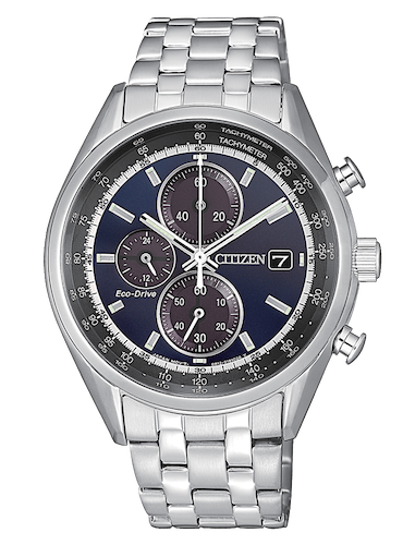 3577-ca0451-89l Orologio Citizen CA0451-89L,Eco Drive a carica luce con riserva di carica di 270 giorni.Cronografo a 1/5 di sec. fino a 60 minuti.Cassa in acciaio con fondo serrato a vite. Bracciale in acciaio. WR 10 bar.Diametro cassa 40 mm.