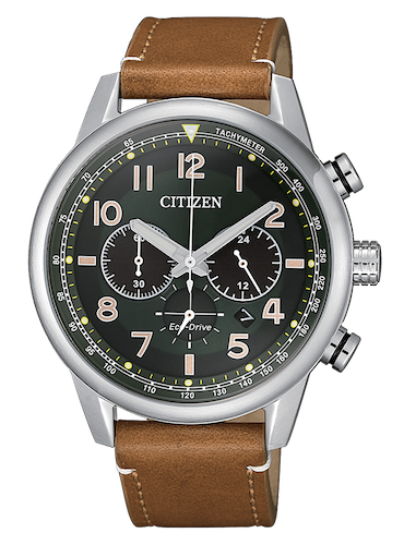 3583-ca4420-21x Orologio uomo Citizen Ca4420-21X, Eco Drive a carica luce con riserva di carica di 270 giorni.Cronografo a 1/5 di sec. fino a 60 minuti.Cassa in acciaio con fondo serrato a vite. Cinturino in pelle marrone chiaro. WR 10 bar.Diametro cassa 43 mm.