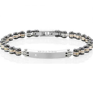 Bracciale uomo Gioielli Sector SAFT02 della collezione Energy. Bracciale a catena in acciaio in pvd nero e rosè con placchetta e piccolo cristallo. Lunghezza massima 20cm.