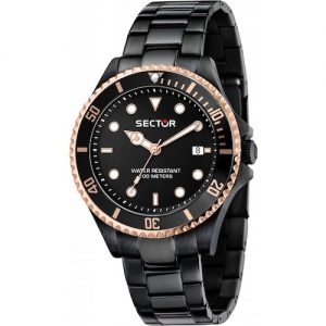 Orologio Sector solo tempo uomo R3253161039 della collezione 230. Modello con cassa tonda del diametro di 43mm in acciaio e pvd nero. Orologio con bracciale in metallo di colore nero. Modello con movimento al quarzo, datario e resistenza all'acqua di 10 Atm.