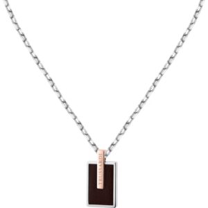 Collana Trussardi TJAXZ14 T-Leather uomo acciaio e pelle marrone con pendente