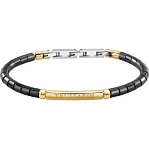 Bracciale Trussardi T-Ceramic TJAXE03 da uomo in acciaio nero e oro