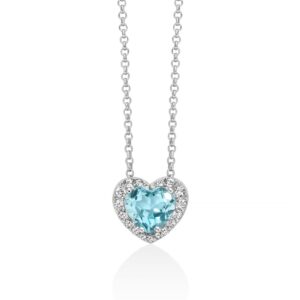 Collana Gemma del Cielo a Cuore con Topazi Bianchi Argento CLD5434